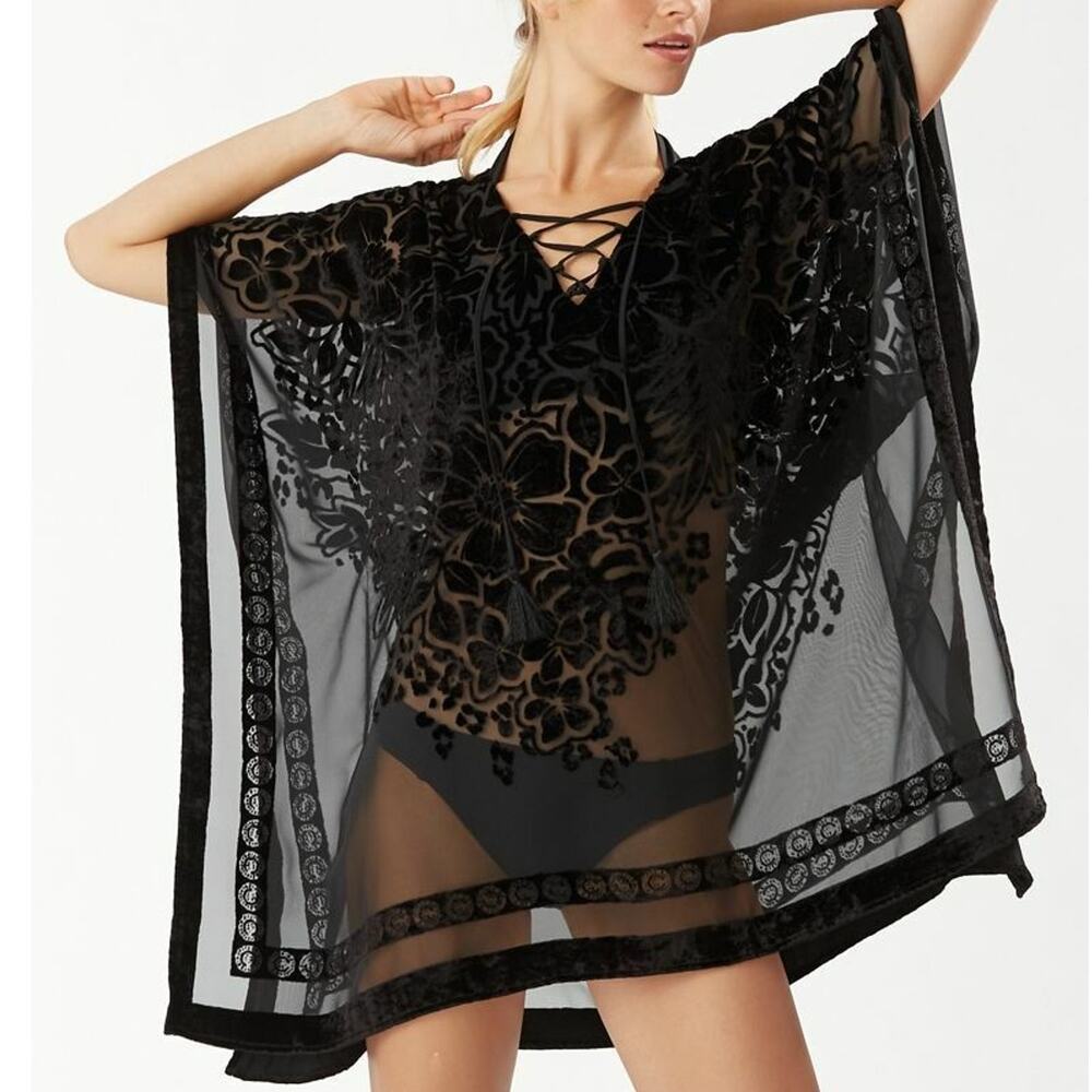 Tommy Bahama Womens Velvet Burnout Lace Up Tunic Swimsuit Cover Up Beach Resort